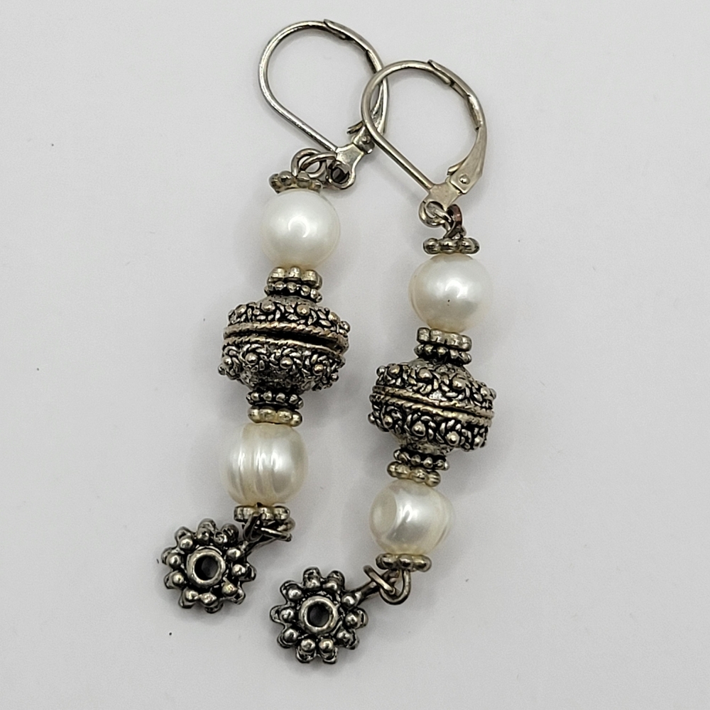 Silver and Pearl Dangle Earrings